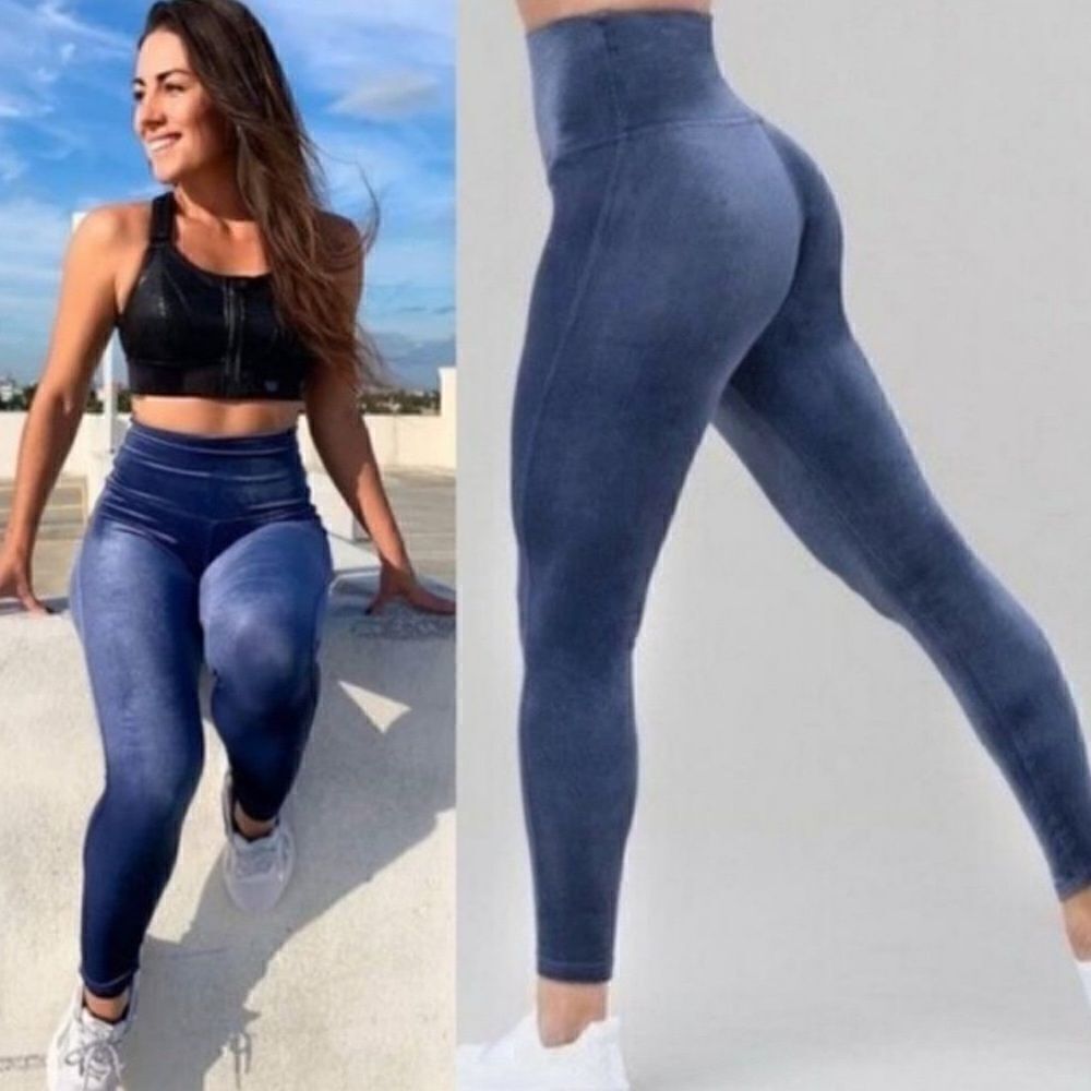 NWT Shefit Boss Blue Velvet Velour Leggings Size Small